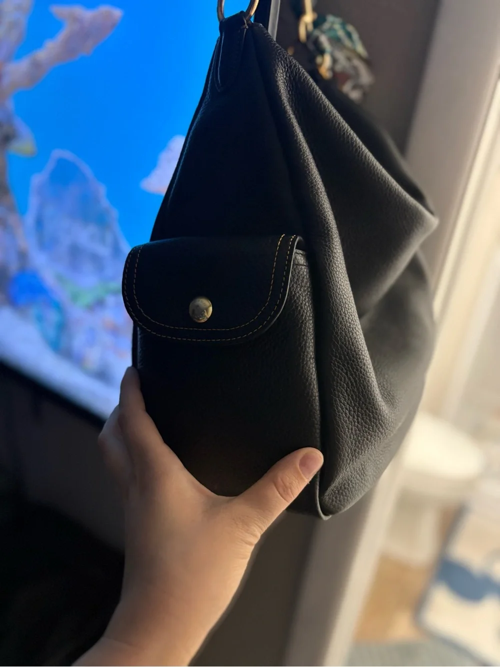 Coach Black Pebbled Leather Shoulder Hobo with Floral Scarf Accent